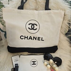 Canvas Tote Bag Shopping Bag Beach Bag With Cosmetic Pouch (2 Pieces)